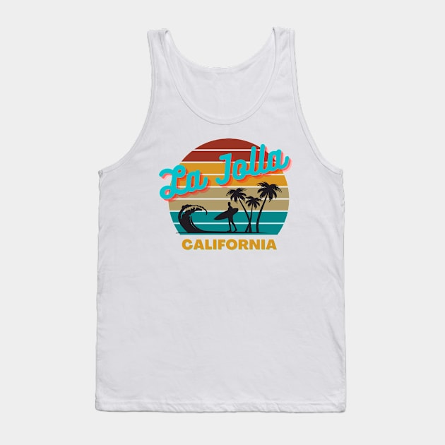 La Jolla California Retro Vintage Sunset Typography Tank Top by AdrianaHolmesArt